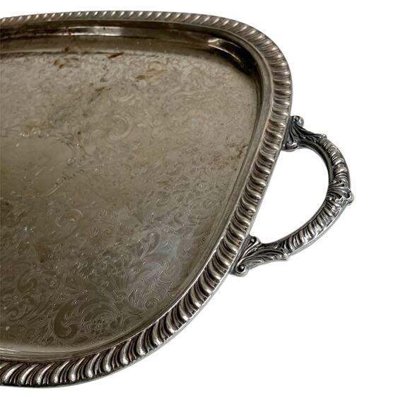 Vintage Leonard Silver Serving Tray Footed Side Handles Festive Holiday Platter - Picture 9 of 13